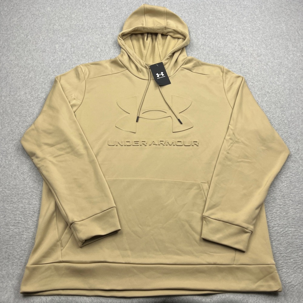 NEW Under Armour Fleece Graphic Hoodie Men‎ 2XL Tan Hooded Sweatshirt 6003962